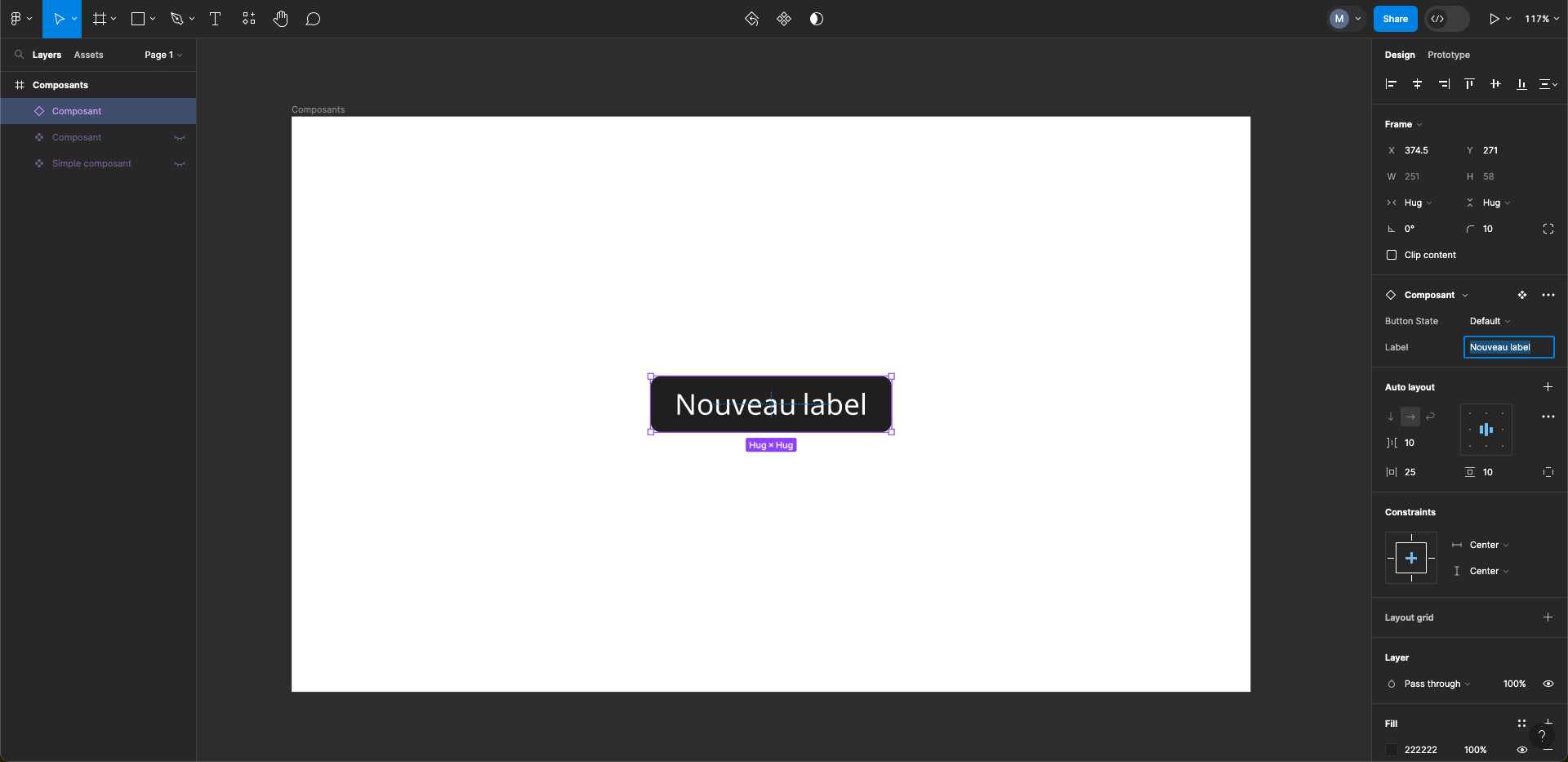 Propriété sur le label du bouton